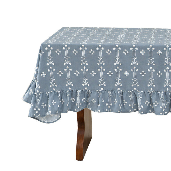 Rectangular cotton blend tablecloth with ruffle and fine jacquard pattern Kalsten