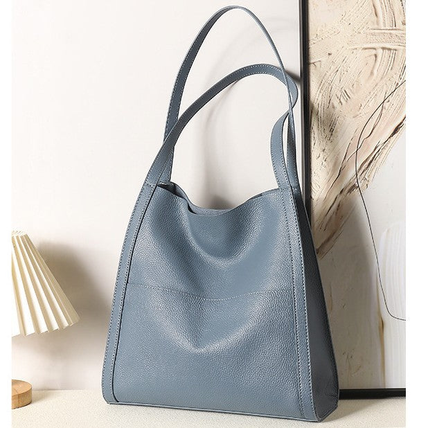 Pebbled Leather Slouchy Hobo Shoulder Bag with Long Strap and Front Pocket