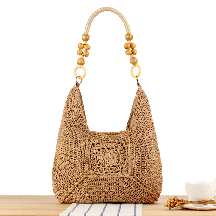 Handbag Made of Hand-Knotted Natural Material with Stylish Wooden Handles Kalsten