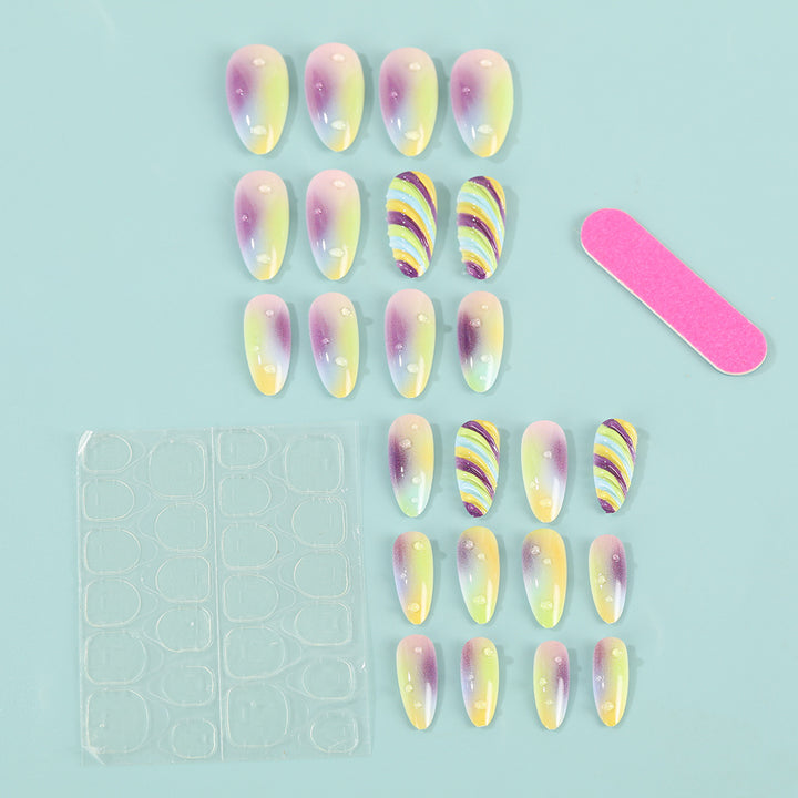 Artificial nails with soft ombre colors and creative patterns Kalsten