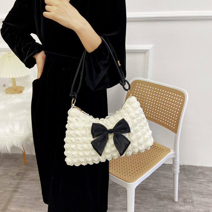 Textured Bow-Embellished Handbag