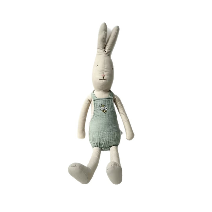 Plush Long-Eared Bunny Doll with Muslin Romper