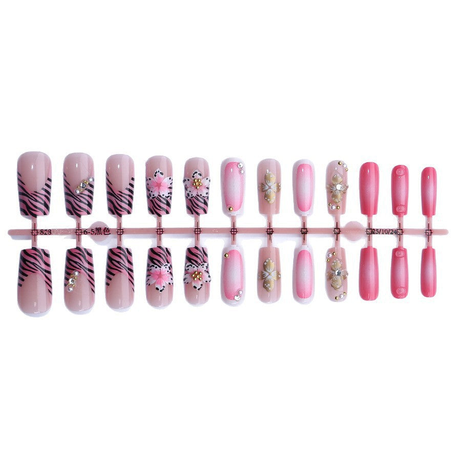 Artistic Floral and Zebra Print Press-On Nails Kalsten