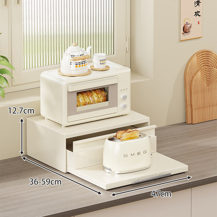 Adjustable Slide-Out Countertop Appliance Drawer and Pull-Out Platform Organizer