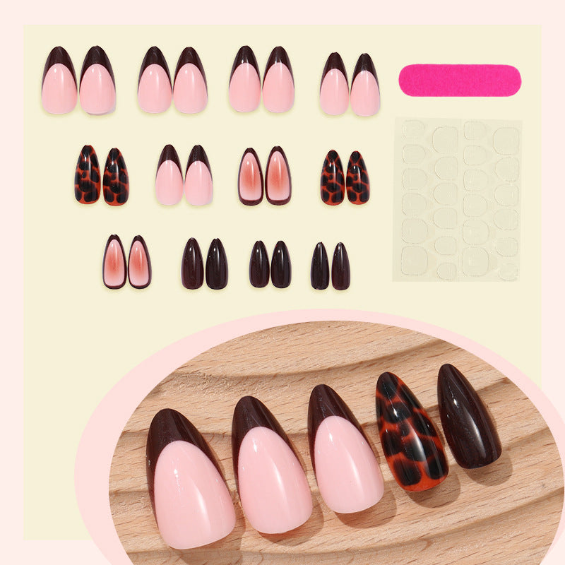 Artificial nail set with elegant gradient and leopard pattern Kalsten