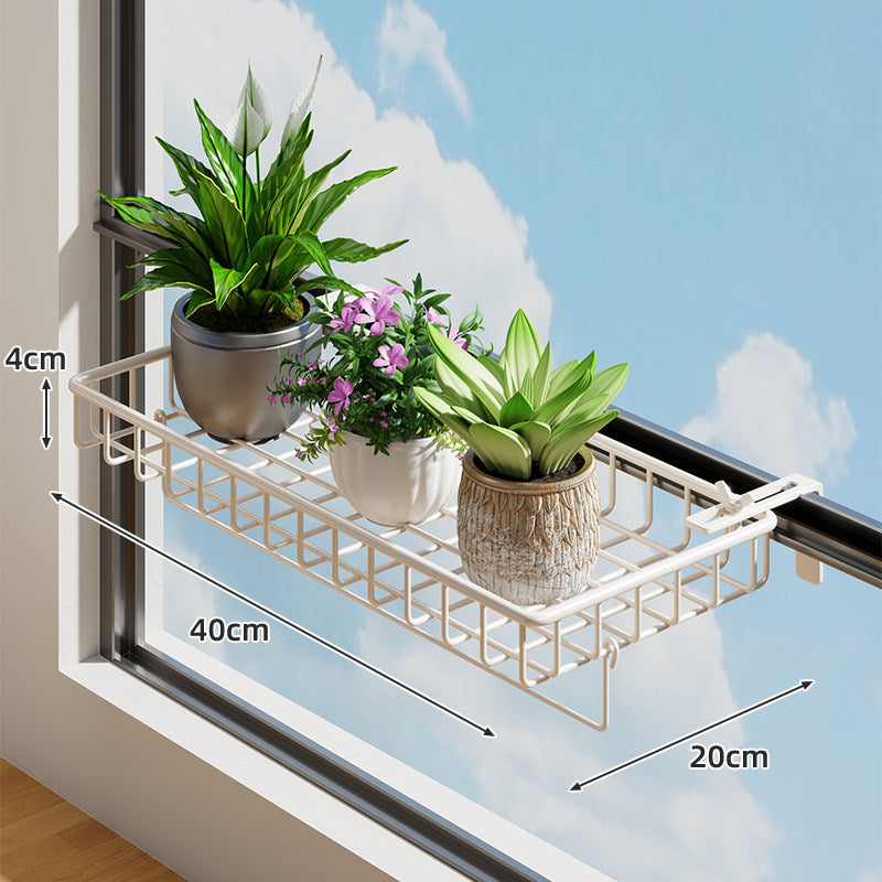 Window Clamp-On Hanging Planter Shelf with Metal Wire Basket and Adjustable Mount