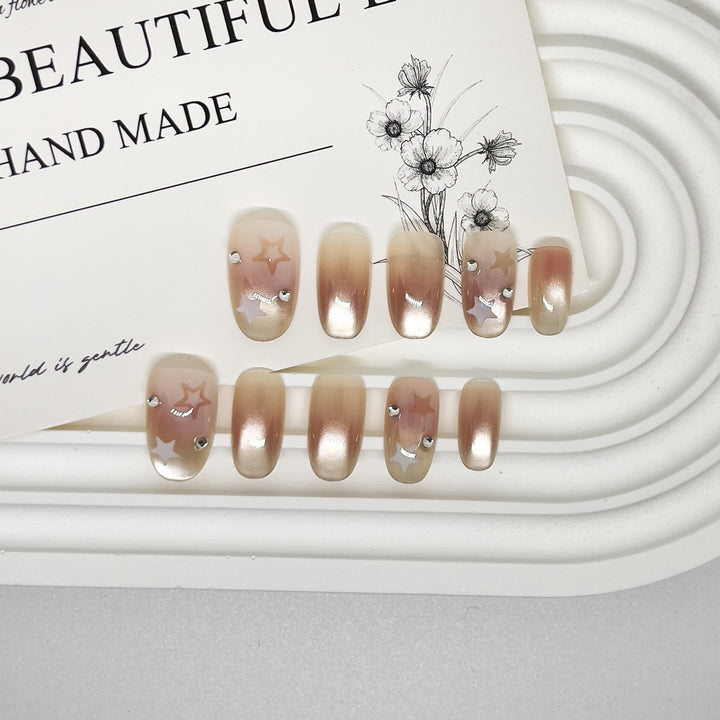 Artistic Press-On Nail Art Set with Star Accents