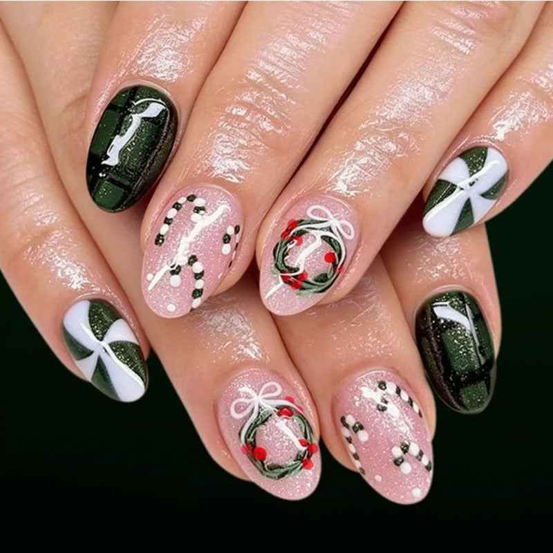 Festive Illustrated Press-On Nails