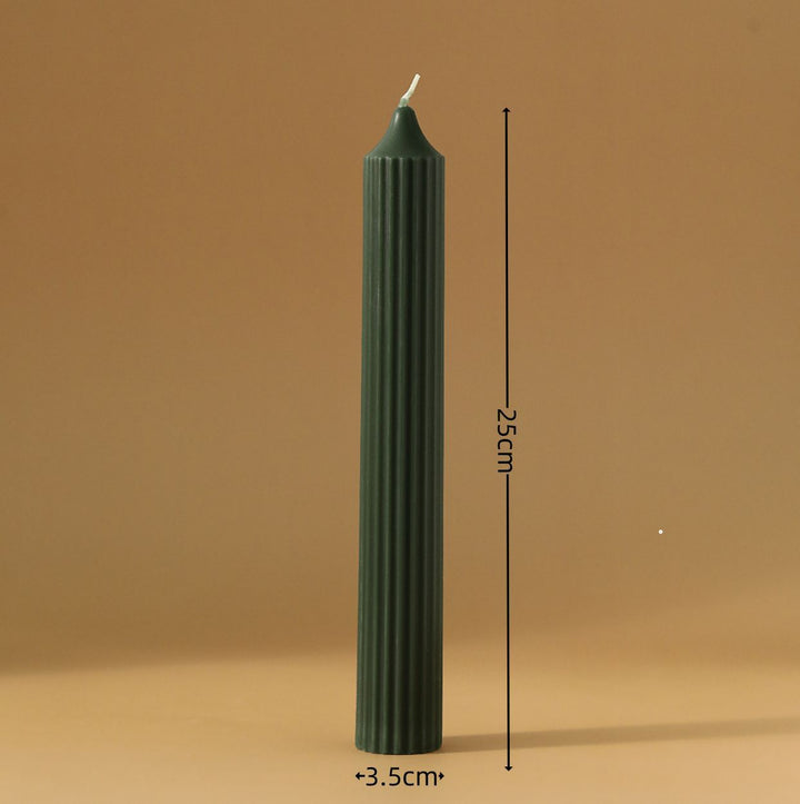 Ribbed Tall Taper Dinner Candle with Vertical Fluted Texture
