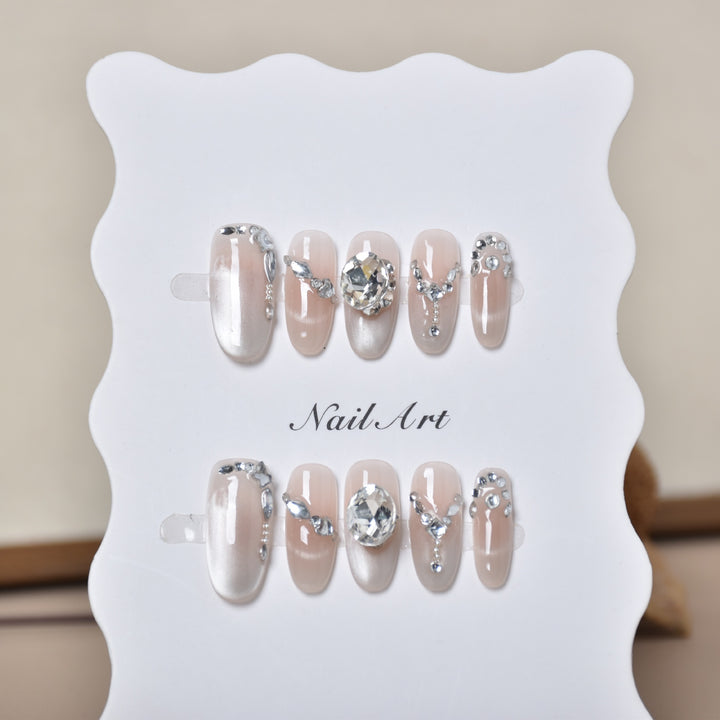 Elegant Crystal-Embellished Press-On Nail Extensions Kalsten