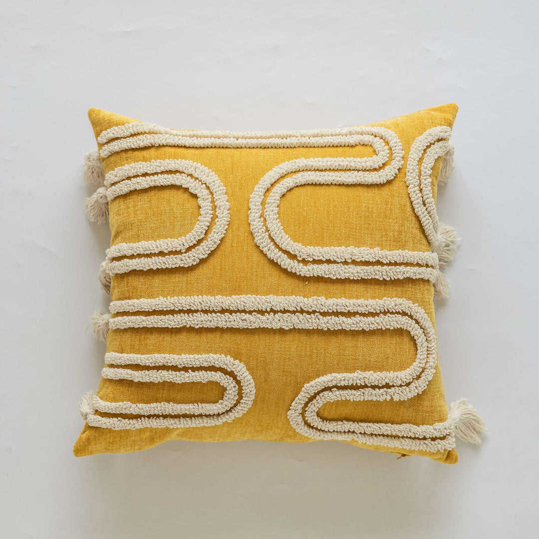 Decorative Textured Square Throw Pillow Cover with Wavy Chenille Loop Trim