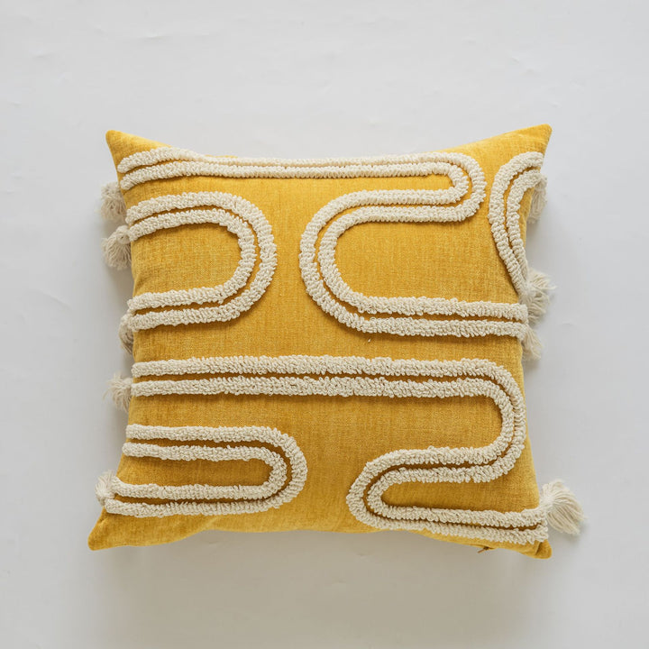 Decorative Textured Square Throw Pillow Cover with Wavy Chenille Loop Trim