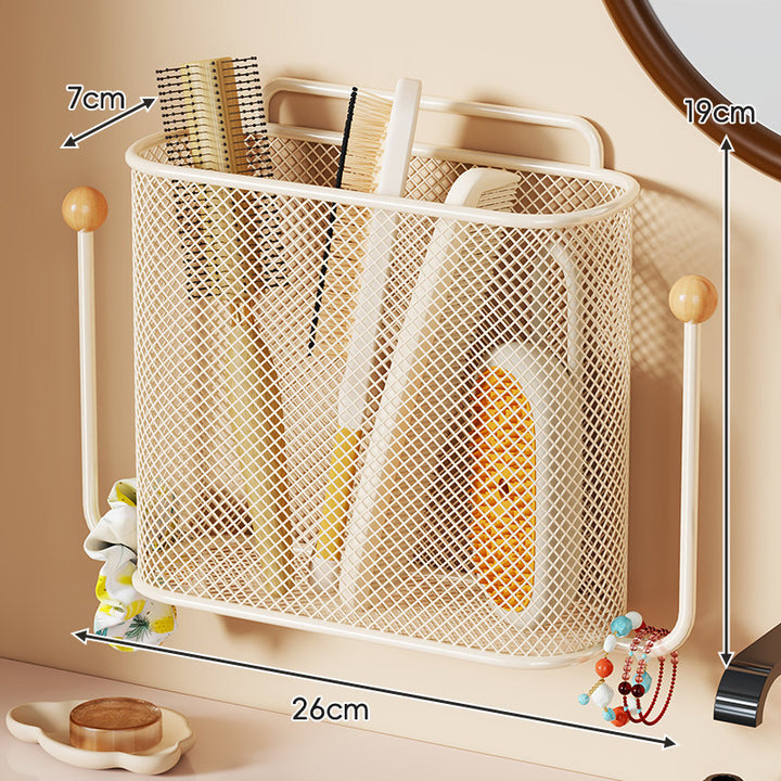 Wall-Mounted Mesh Bathroom Storage Basket with Dual Hooks and Integrated Handle