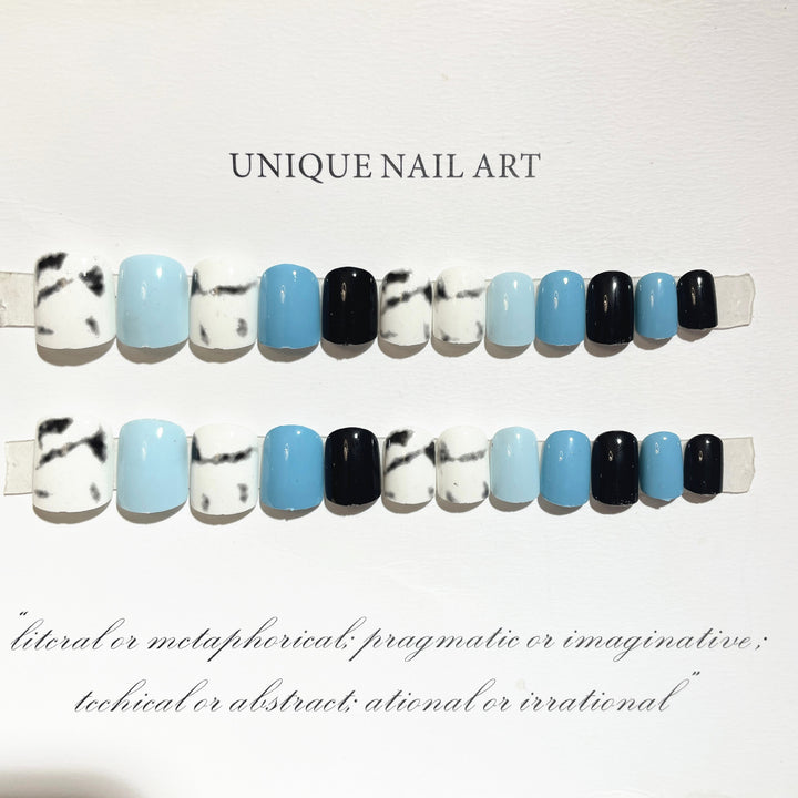 Artistic Press-On Nail Set with Marbled Patterns