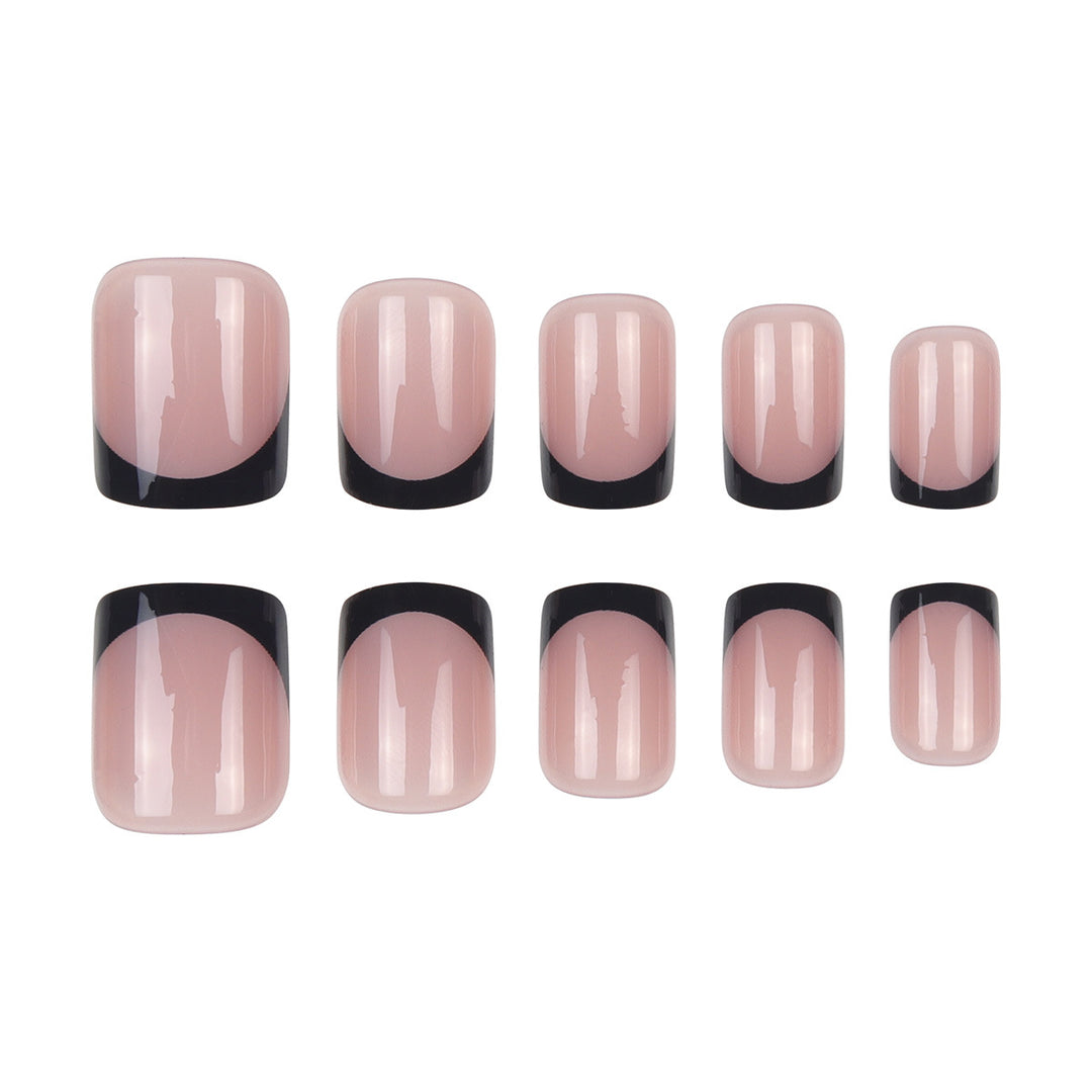 Elegant Square Tip Press-On Nails with Bold Black French Tips Kalsten
