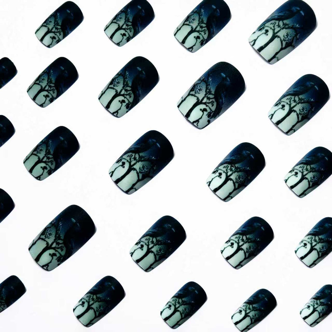 Creative skull and crow design artificial nails Kalsten