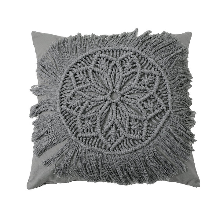 Macrame-Decorative pillow with tassels and hand-knotted Boho structure