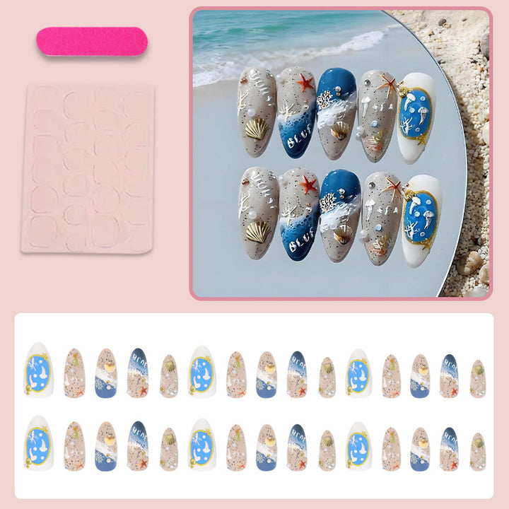 Artificial nail set with maritime designs and elegant embellishments Kalsten