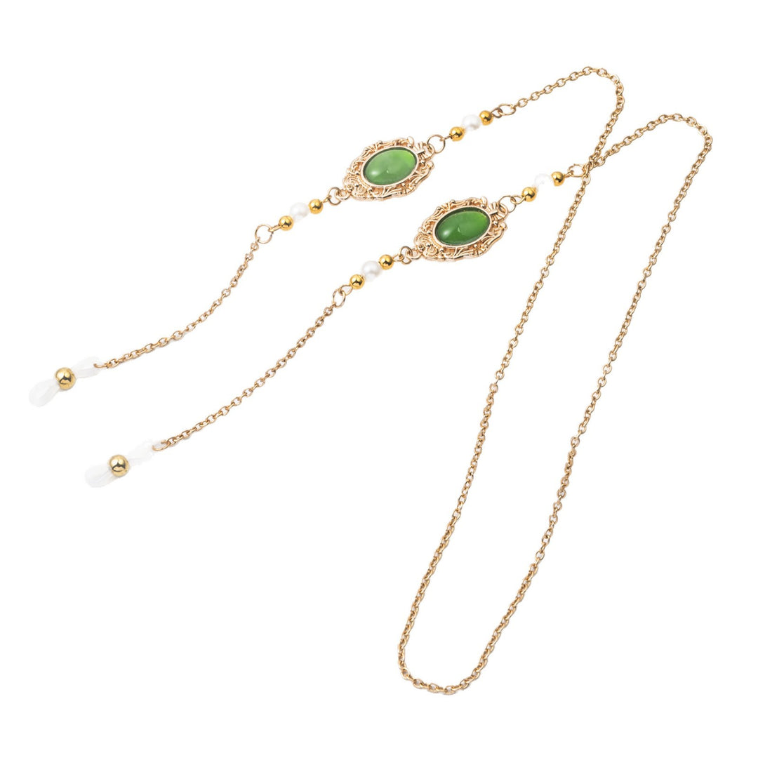 Elegant Pearl and Green Stone Drop Earrings Kalsten