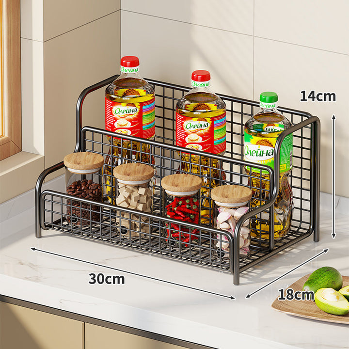 Double-Tier Countertop Metal Wire Kitchen Organizer Rack for Bottles and Spices