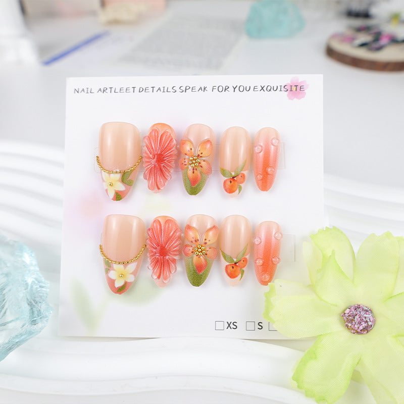 Artificial nail set with romantic flowers and fruity accents Kalsten