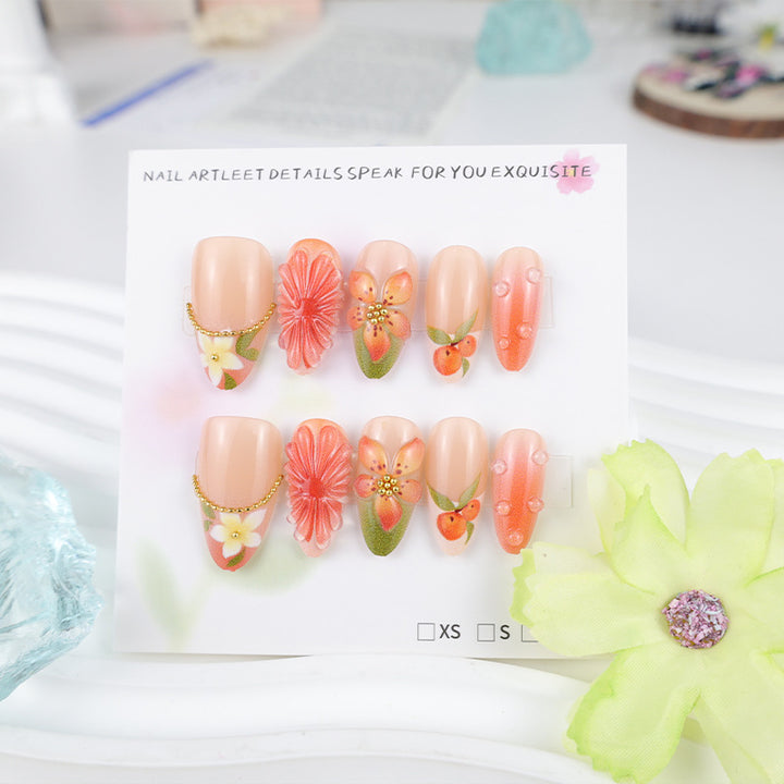 Artificial nail set with romantic flowers and fruity accents Kalsten