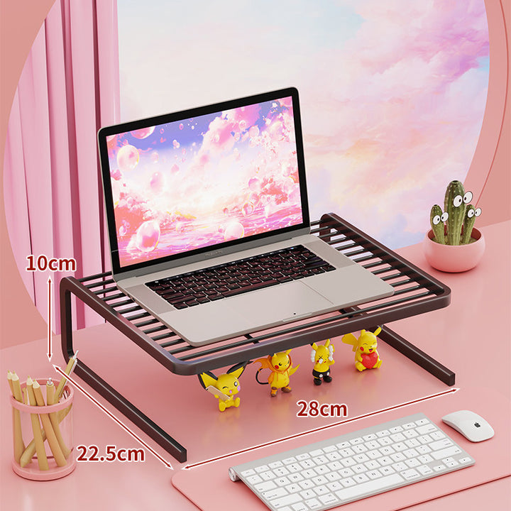 Tiered Adjustable Metal Laptop and Monitor Riser with Ventilated Slatted Shelves and Under-Storage Organizer