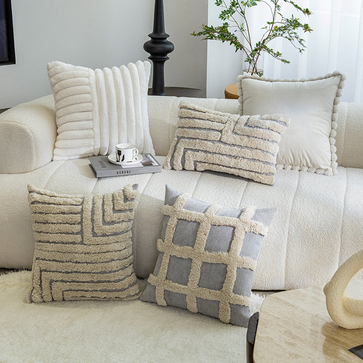 Square Textured Grid Tufted Decorative Throw Pillow Cover with Shaggy Raised Lattice