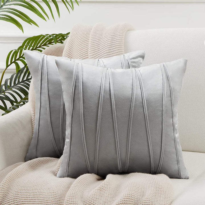 Square Velvet Corded Vertical Pleat Throw Pillow Cover with Hidden Zipper