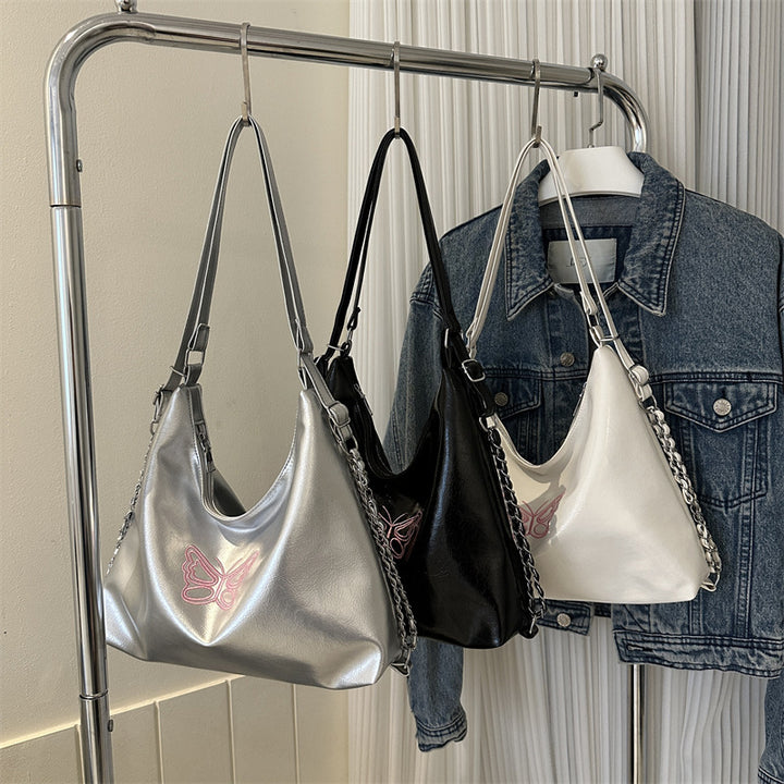 Butterfly-Embroidered Slouchy Handbag