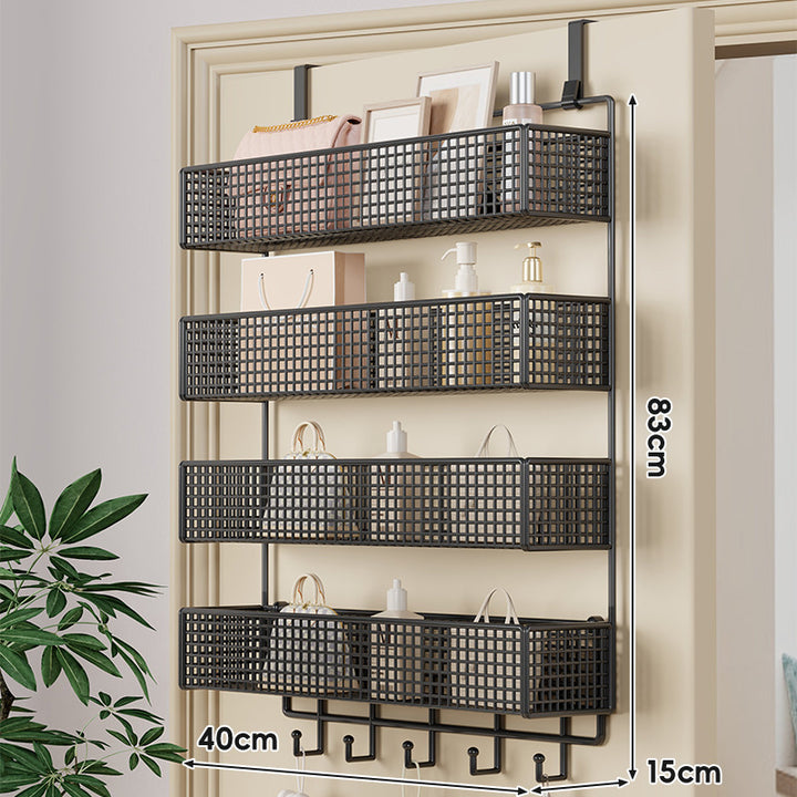Over-Door Hanging Double-Tier Ventilated Mesh Storage Basket Organizer with Hooks