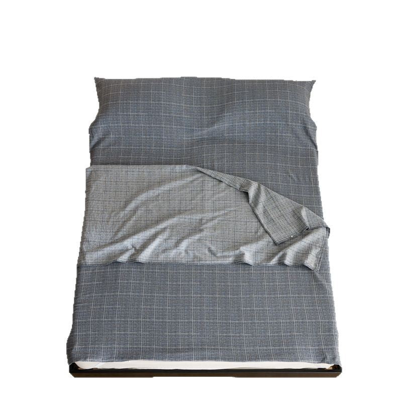 Reversible duvet cover set made of cotton-linen blend with fine check pattern