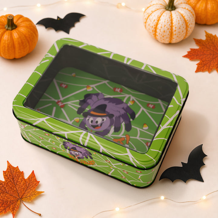 Halloween Metal Box with Viewing Window and Witch Motif