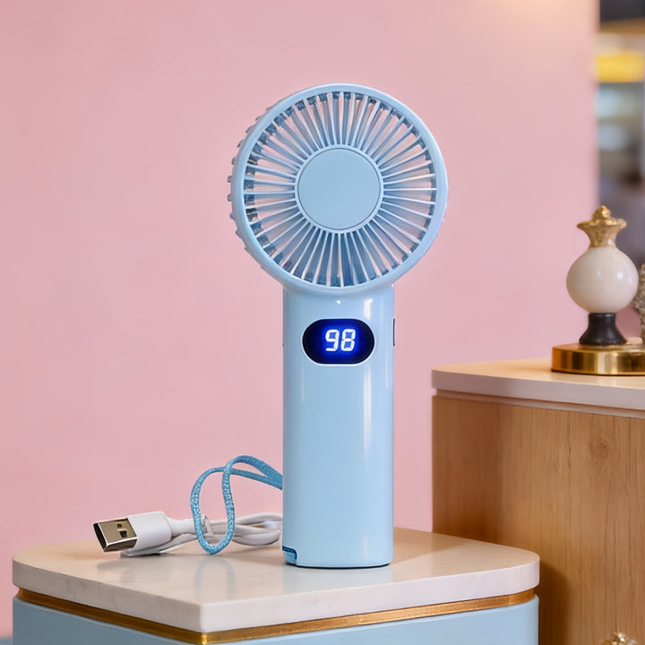 Ladies Portable Hand Fan with Digital Display and Rechargeable Battery Kalsten