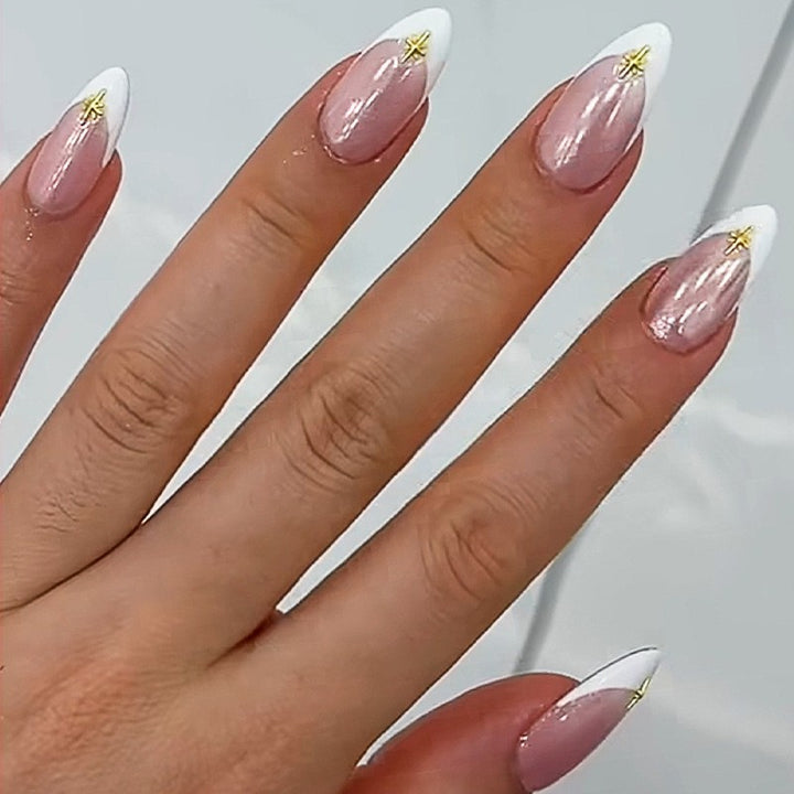 Artificial nail set with elegant high-gloss ombre design and sparkling accents Kalsten