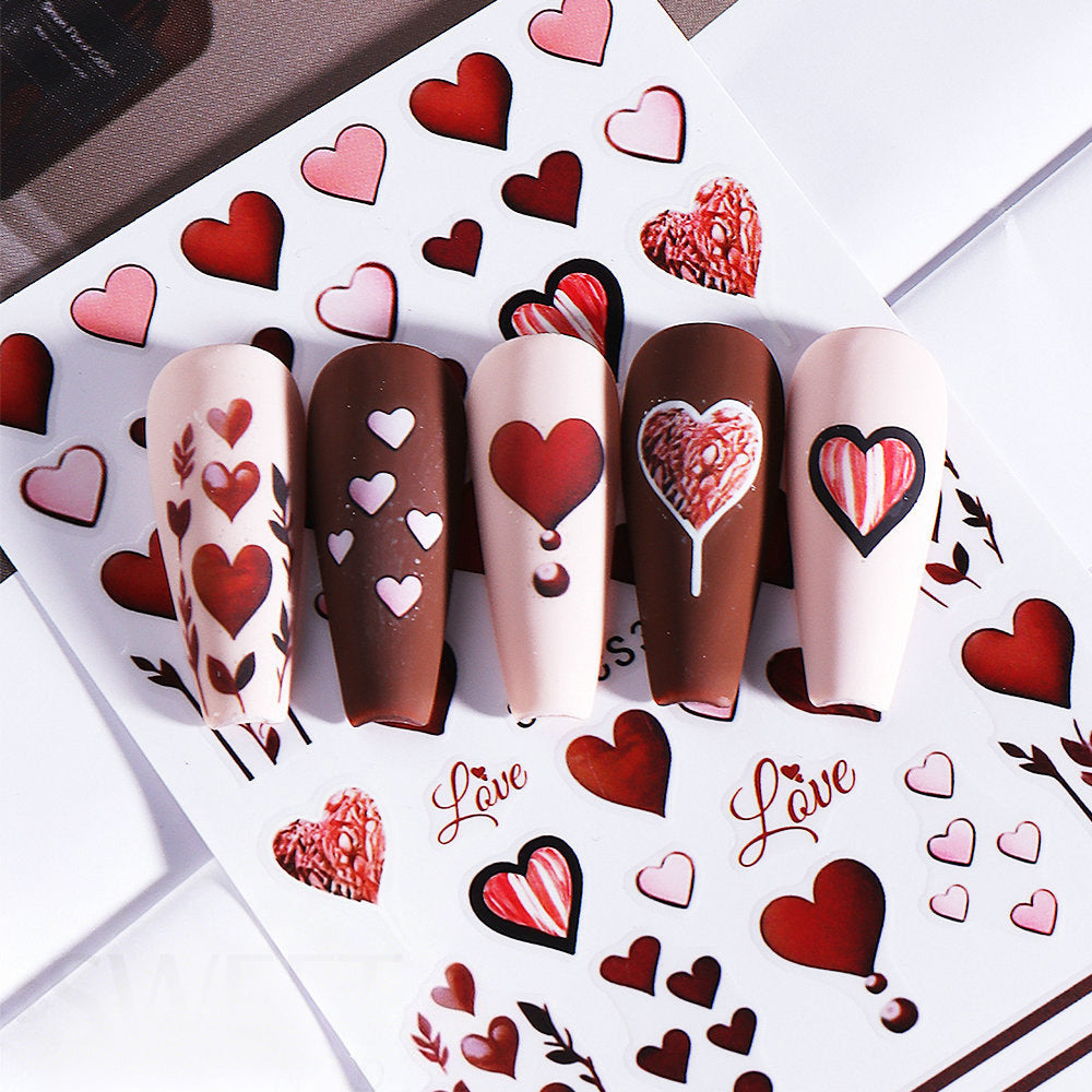Floral Heart Themed Nail Art Stickers
