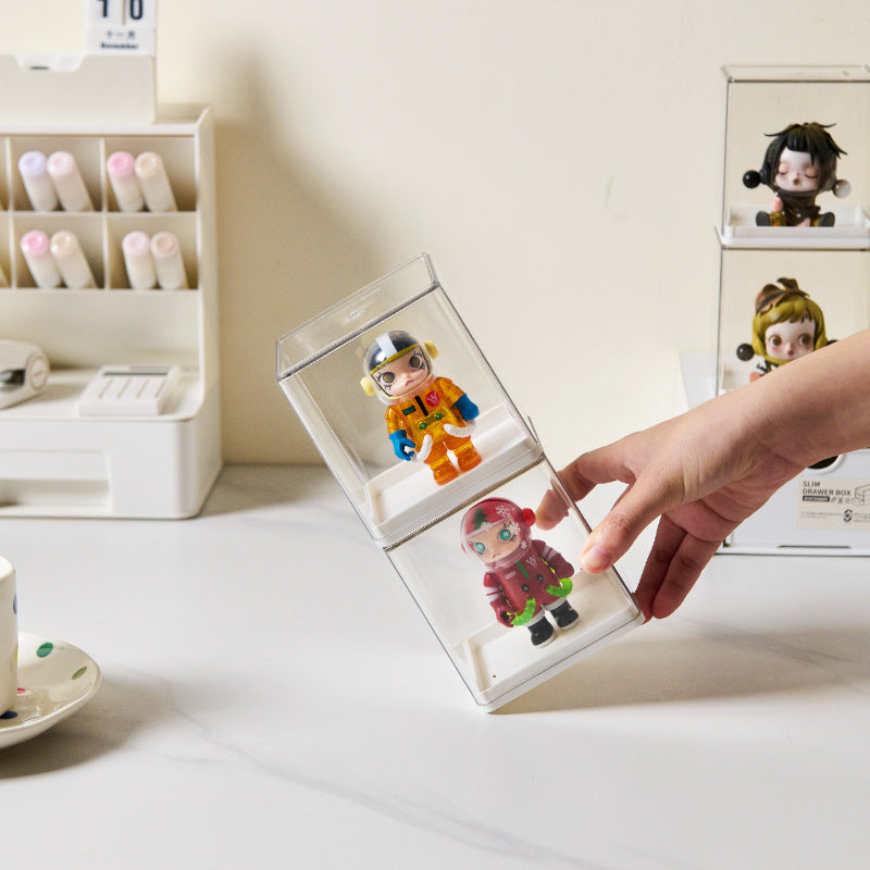 Stackable acrylic display box for collectible figures with removable lid and dust-proof protection