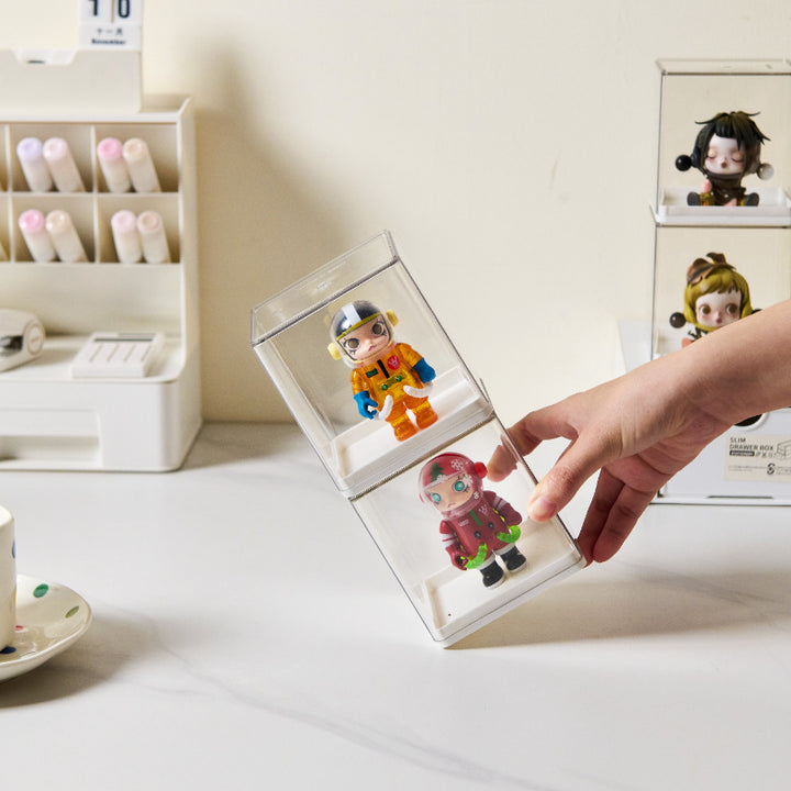 Stackable acrylic display box for collectible figures with removable lid and dust-proof protection
