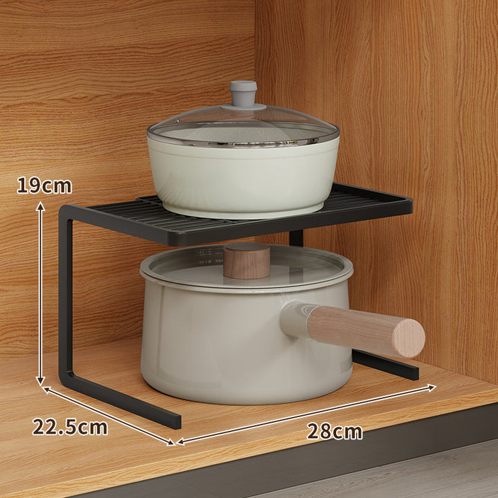 Compact Space-Saving Kitchen Countertop Pot and Pan Organizer Shelf Riser