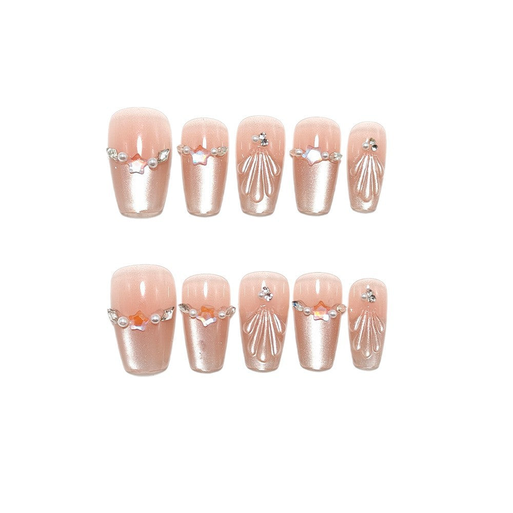 Exquisite artificial nails with glitter and pearl accents Kalsten