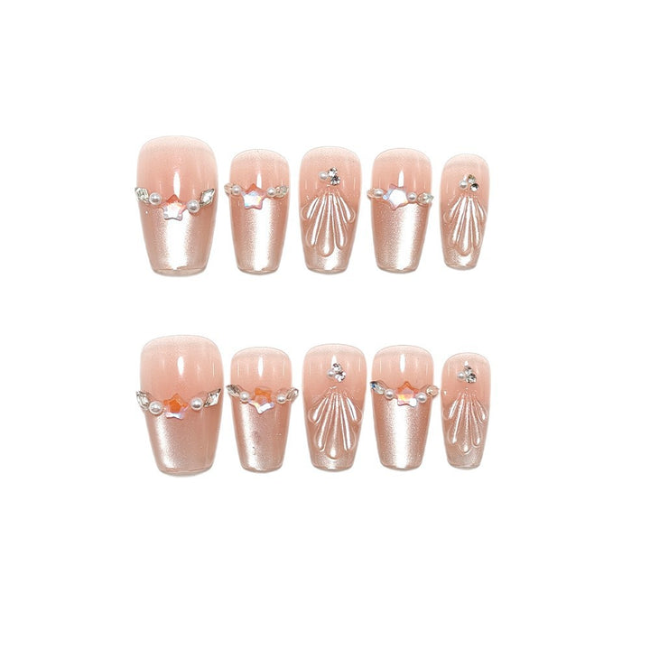 Exquisite artificial nails with glitter and pearl accents Kalsten
