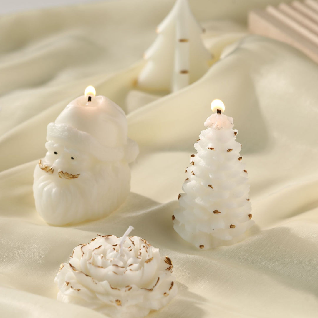 Hand-Poured Sculptural Pine Tree Decorative Soy Candle with Gold Leaf Accents and Cotton Wick