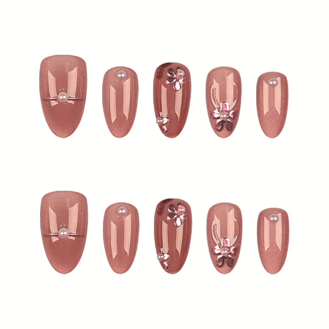 Elegant Floral Embellished Acrylic Nail Set