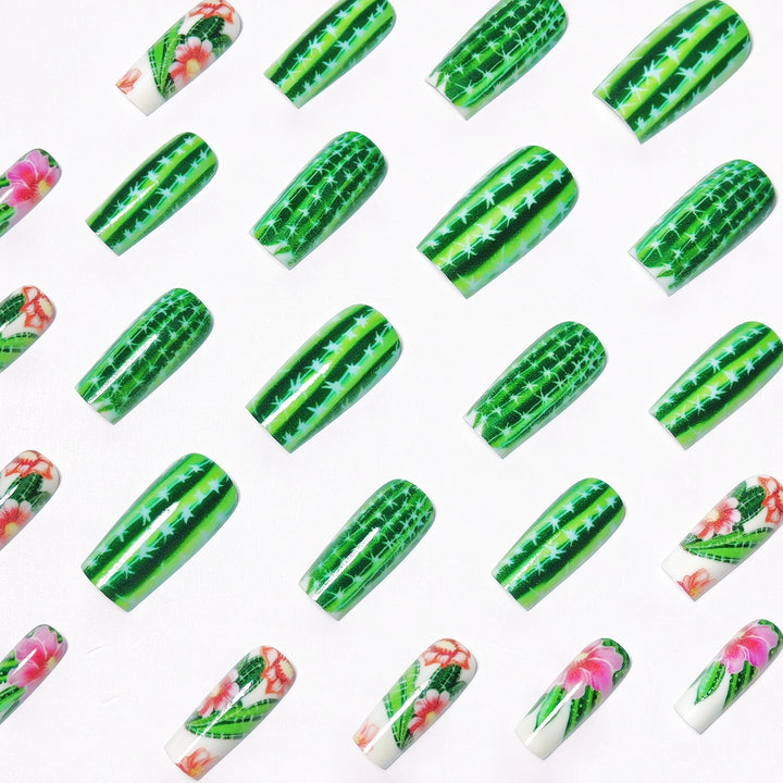 Artificial nails with blooming cactus design Kalsten