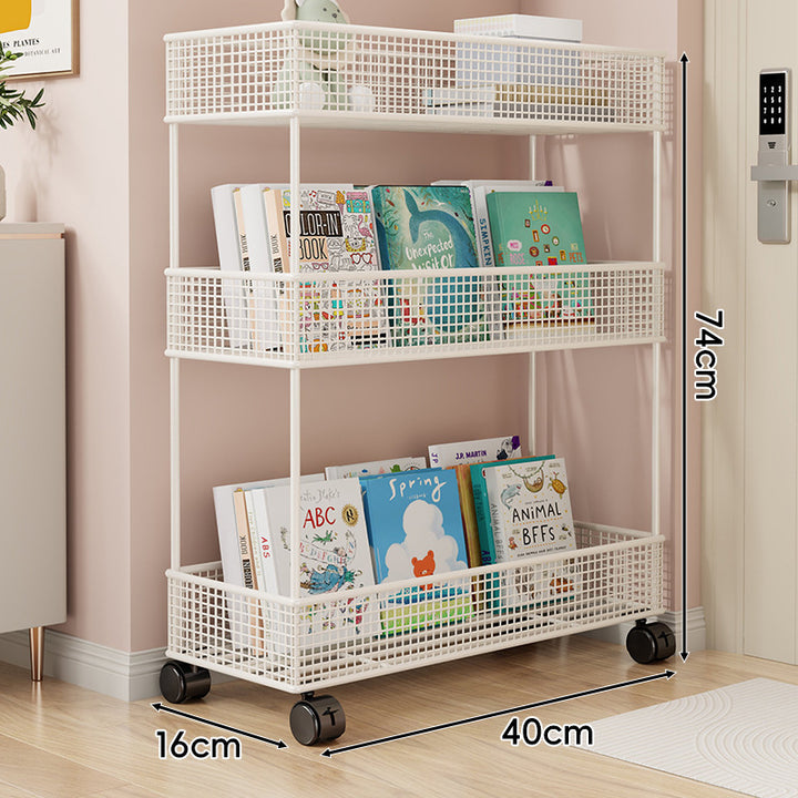 Freestanding Four‑Tier Metal Mesh Book and Display Shelf Rack
