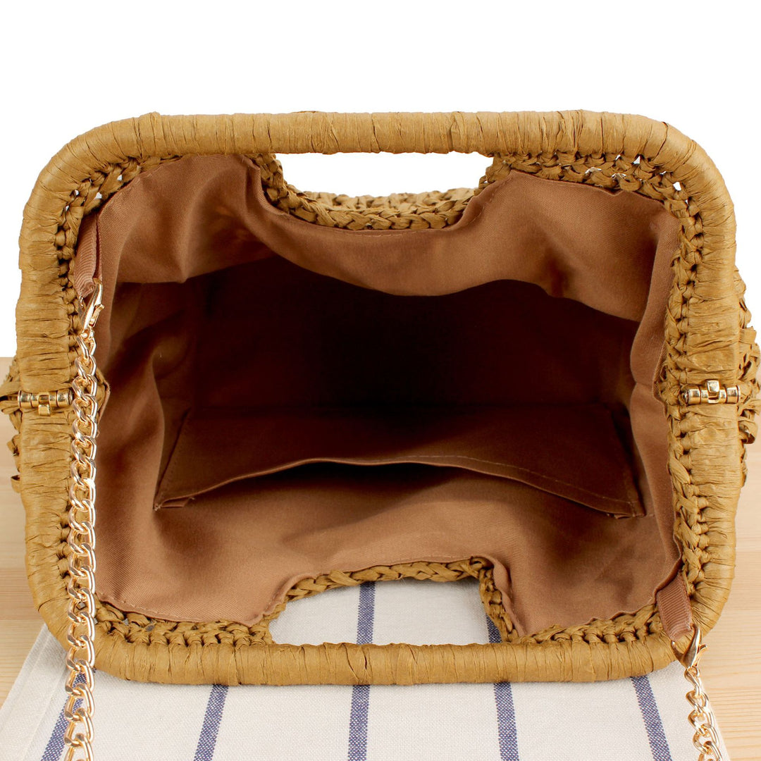 Beach Shoulder Bag Made of Natural Weave with Elegant Chain Decoration Kalsten