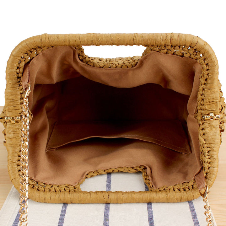 Beach Shoulder Bag Made of Natural Weave with Elegant Chain Decoration Kalsten