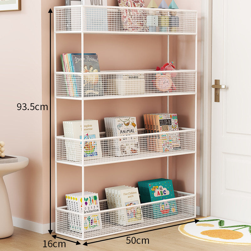 Industrial Metal Mesh Four-Tier Narrow Bookshelf Organizer