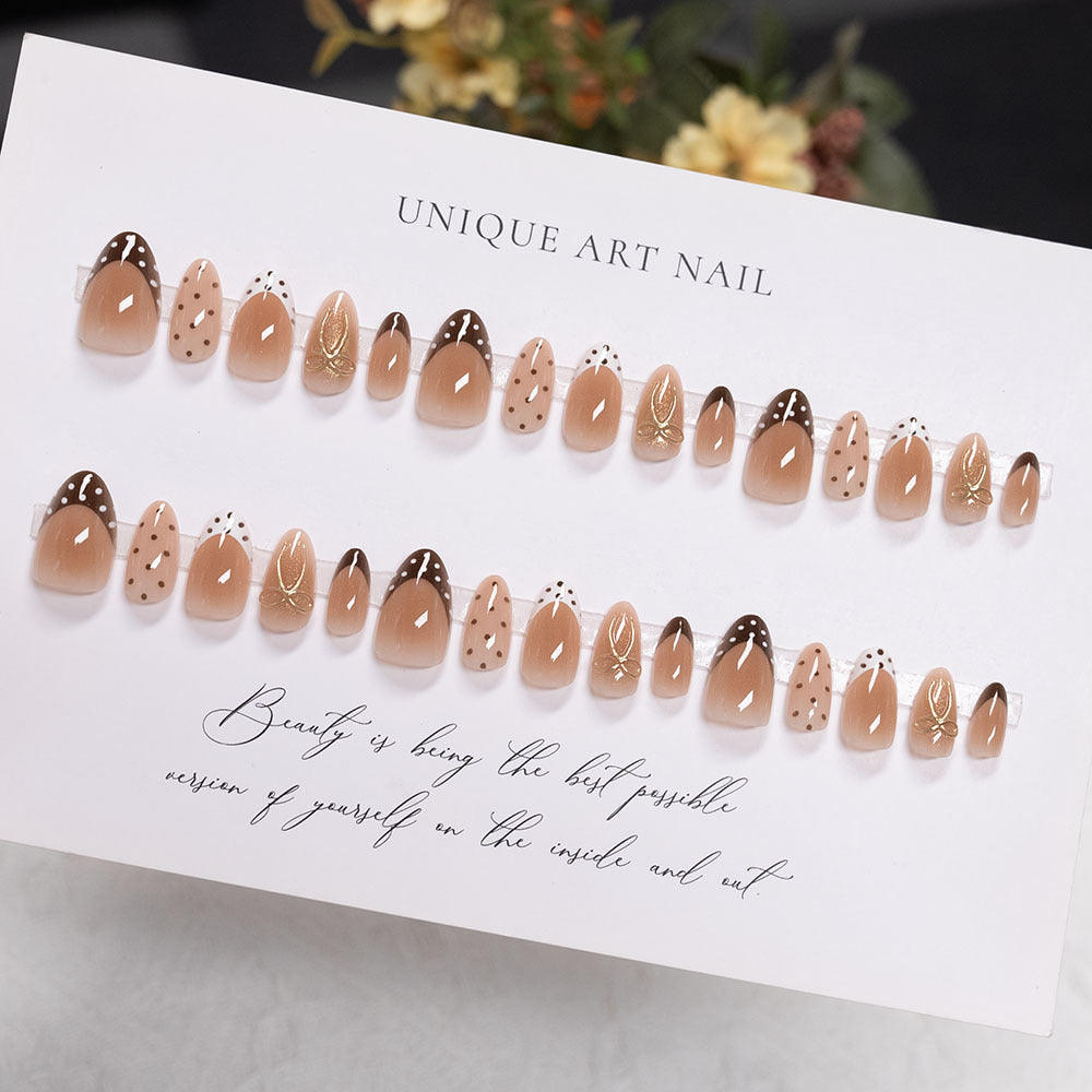 Decorative Press-On Nails with Polka Dot and Bow Designs