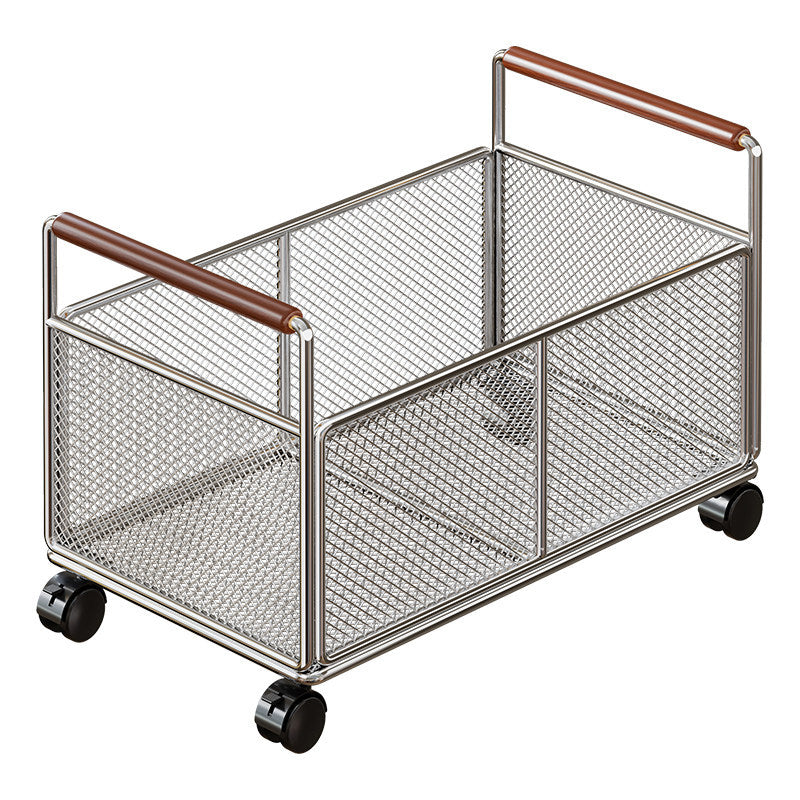 Rolling Mesh Storage Cart with Wooden Handles